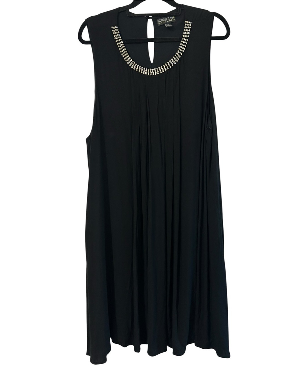 Forever 21+ Plus Size Black Flowy Dress with Rhinestone Embellished Neckline 3X